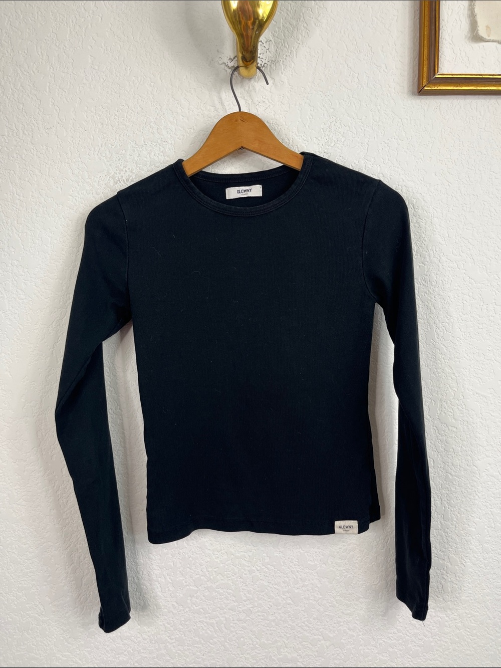 GLOWNY Classic Long Sleeve Ribbed Knit T Tee Shirt